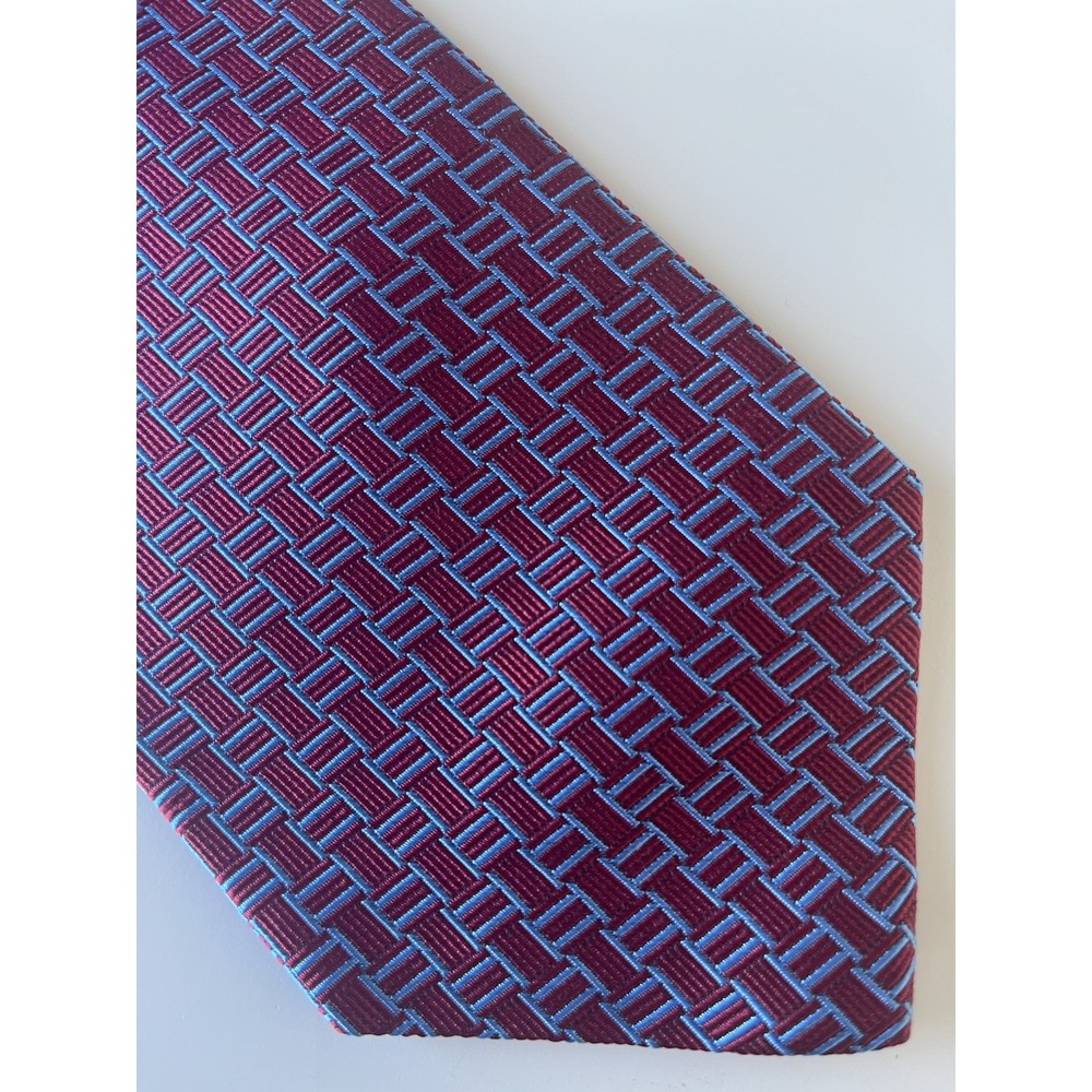 Brooks Brothers Makers 100% Silk USA Made Woven Italy Tie Red Blue Geometric 58"